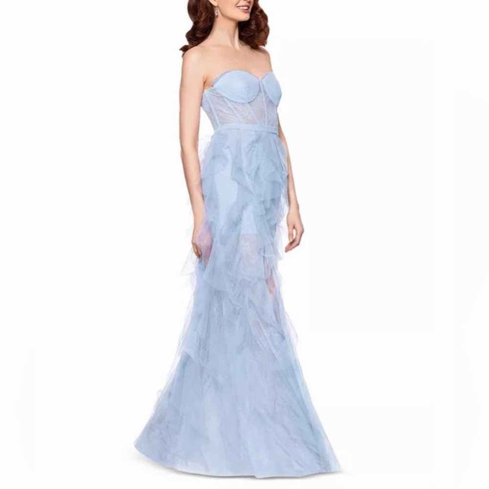 NWOT AQUA Strapless Lace Tulle Ruffle Gown - Picture 2 of 5
